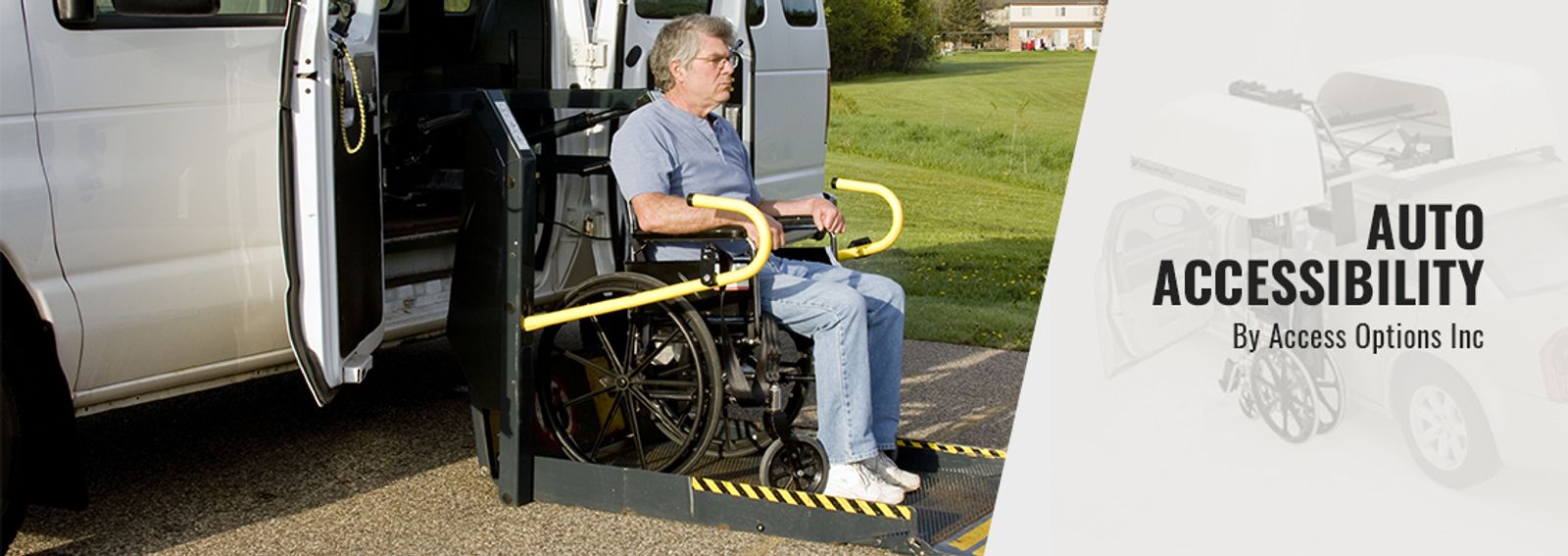 Person on wheelchair lift van ramp