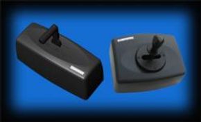 Black toggle switches on blue background