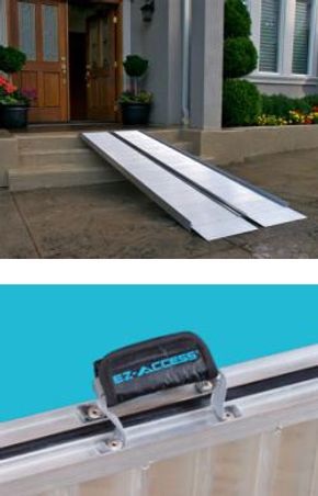 Portable ramp for wheelchair access to home.