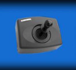 Black joystick on blue background