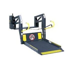 Black and yellow wheelchair platform lift
