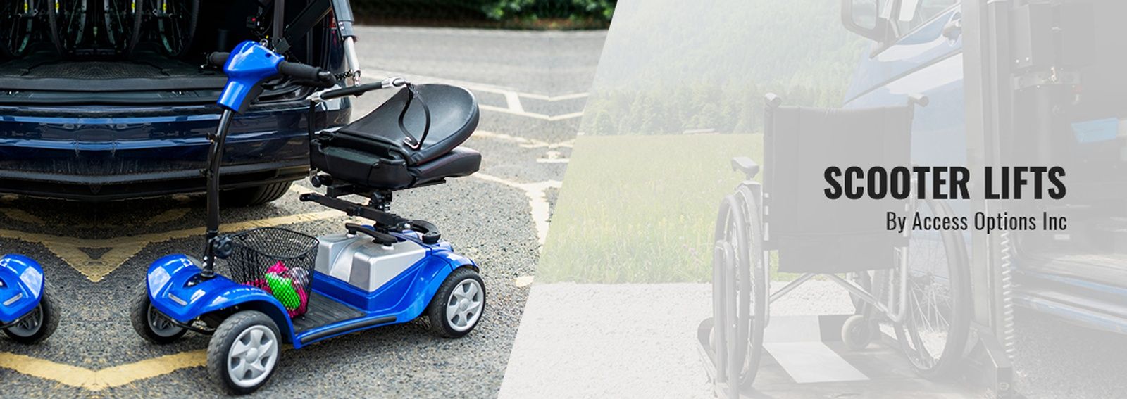 Scooter lift advertisement with blue scooter