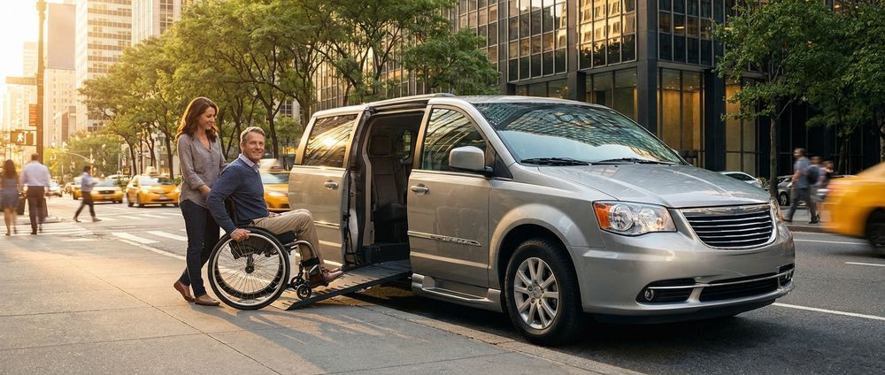 Accessible van on a city street