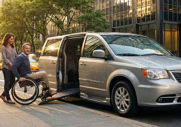 Accessible van on a city street